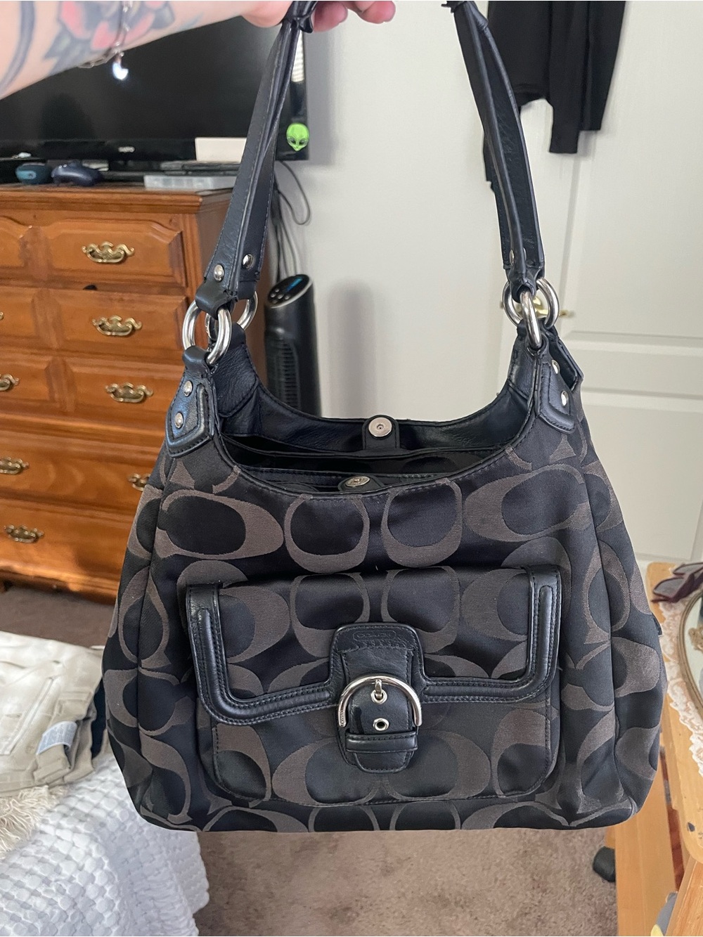 Coach Black and Charcoal Signature Shoulder Bag